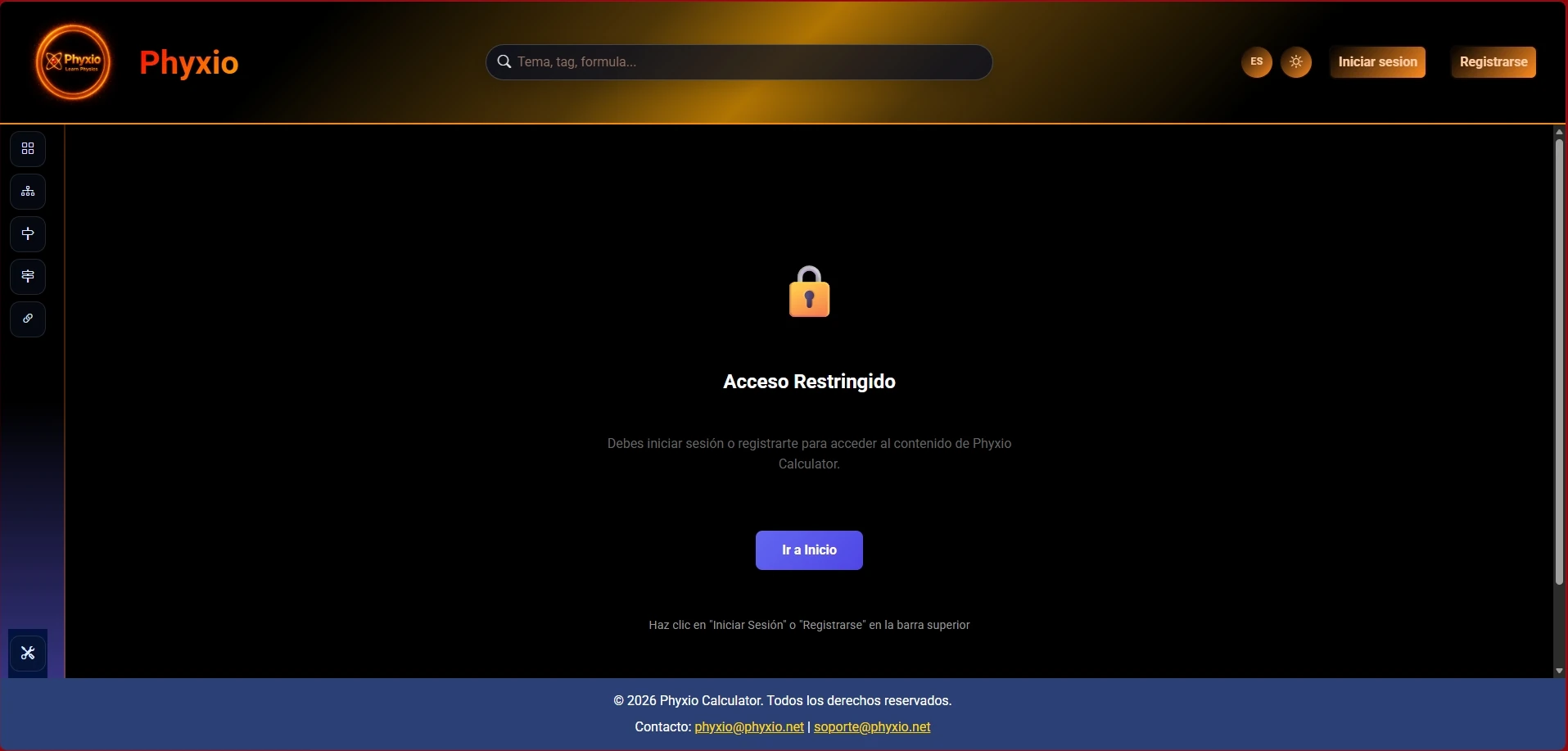 Pantalla de Acceso Restringido en Phyxio